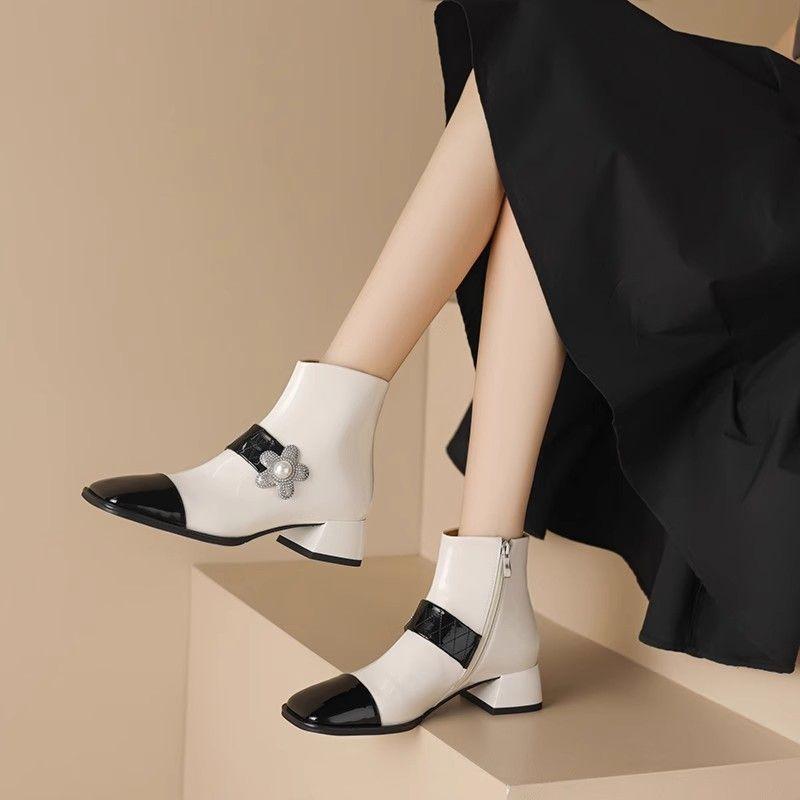 Fashion Booties European and American Style Chunky Heel Female Short Shoes Flower Autumn New In On Offer Trend 2025 Women's Ankle Boots