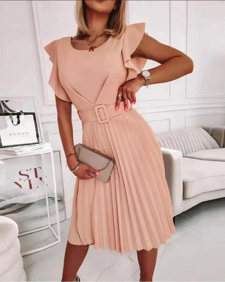 

2022 Summer Women s Ruffled Dress with Belt XX-Large рожевий