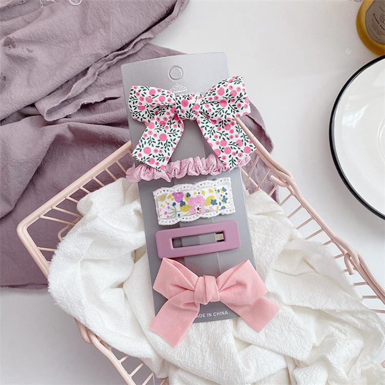 Floral Fabric Bow Hair Clip Set Girls Hair Clips Set Cute and Lovely Plain Color Hair Grips Set