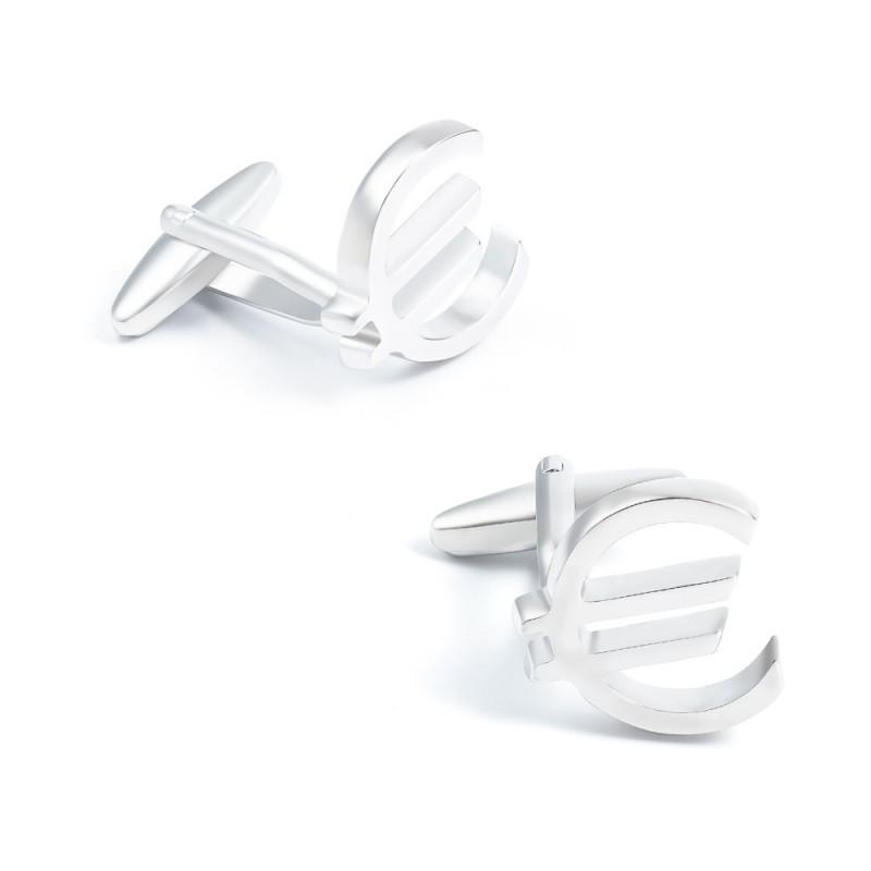 High End Electroplated Silver Euro Logo Metal Cufflinks Men's French Shirt