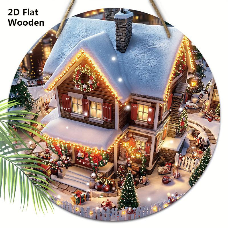 

Деревянная рождественская табличка с рисунком снежного домика - Круглая табличка Рождество для декора на входную дверь, стену - Идеальное рождественское украшение 20cm/7.87in