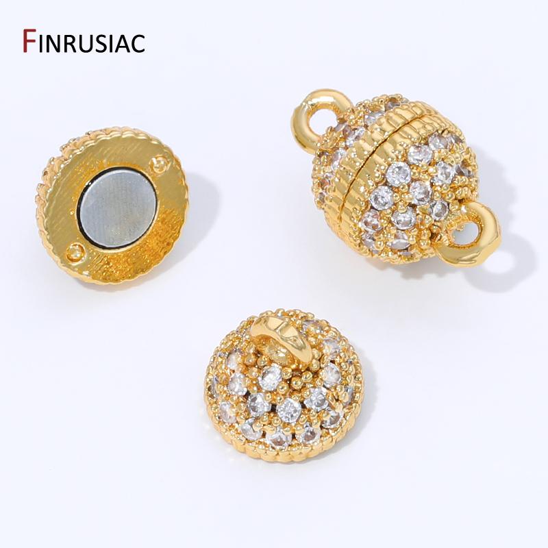 18K Gold Plated Brass Inlaid Zircon Ball Magnetic Clasps,Magnetic Lock Connector Clasps For DIY Jewelry Making Accessories