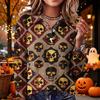 Women's Casual Long Sleeve Knit Top with Halloween Print and Lapel Collar