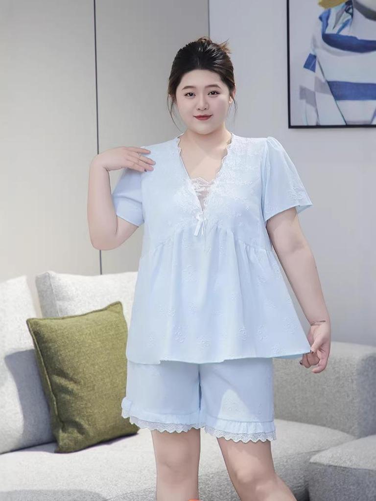 Plus Size Women's Pajamas with Bra Pads - 2026 Summer Cloud Cotton Anti-Bump Design
