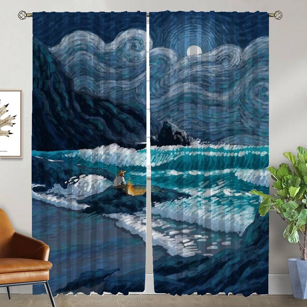 Blackout Curtains for Living Room Van Gogh Window Curtain Partition Shades Tulle for Bedroom Halloween Decoration Kitchen Camera