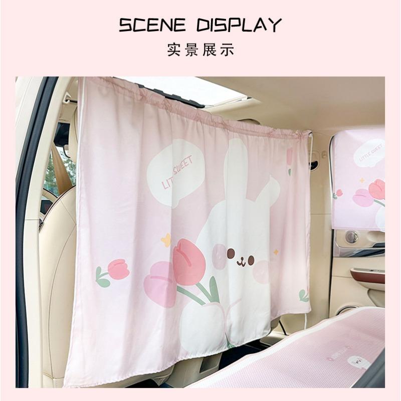 Universal Car Curtain Cartoon Tulip Bear Sun Shade Privacy Curtain