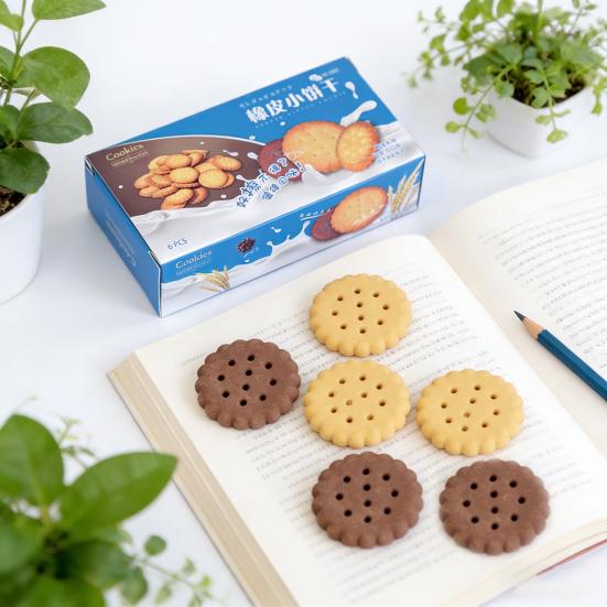 6Pcs Student Eraser Soft Rubber Biscuit-Shaped Erasers Decorative Wavy Edge Eraser Back to School