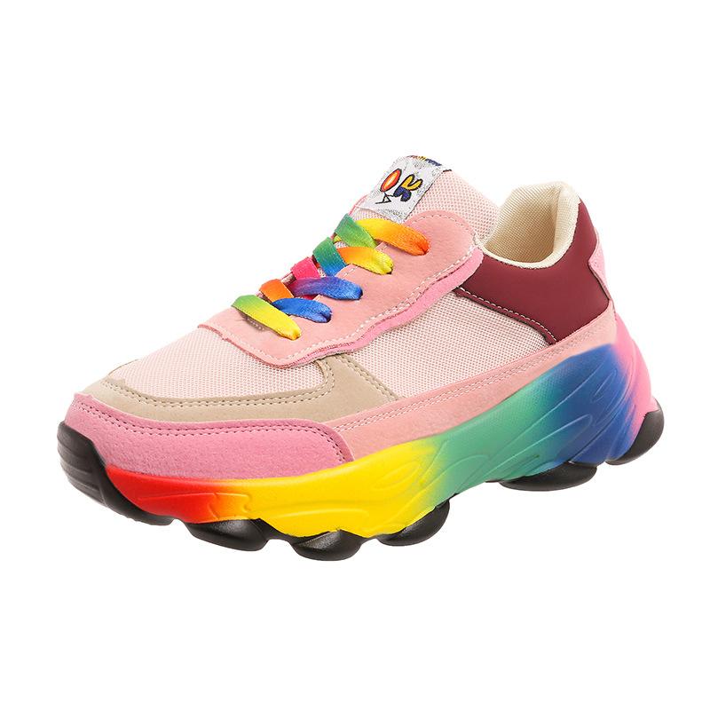 

Spring Platform Sports Single Shoes Large Size Color Matching Breathable Fly-Woven Lace-Up Women S Shoes Size 44 35 розовый