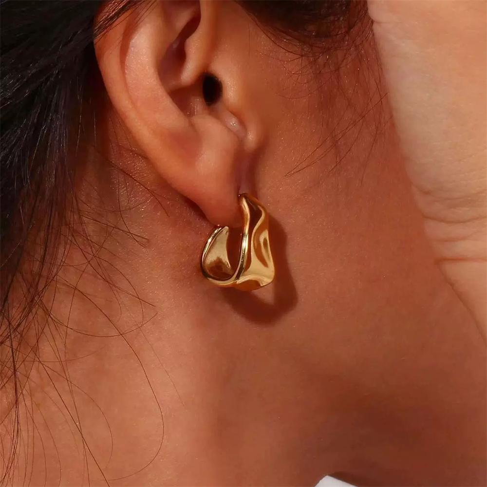 Punk Irregular Geometric Shape Creole Stud Earring Female Gold Color Stainless Steel Unusual Earrings For Woman Ear Jewelry E120
