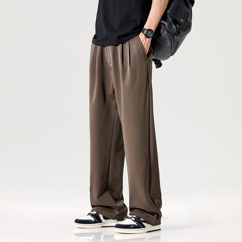 Spring, summer and autumn new solid-color trousers loose straight mopping casual trousers men's trend versatile trousers men's