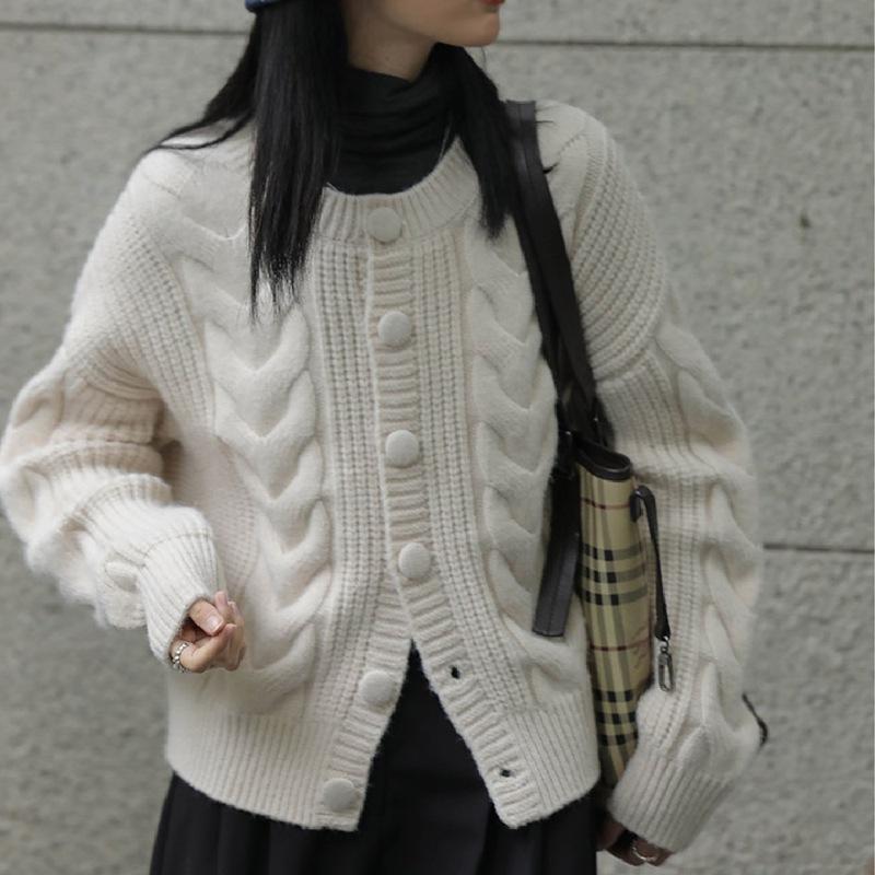 Sweet Twist Soft Sweater Coat for Women Winter Autumn Loose OuterWear Long Sleeve O-Neck Knitted Cardigan Sweater