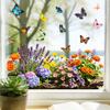 Spring Garden Flower and Butterfly Combination Window Decal No Adhesive, Removable for Bedroom Decorating Stickers