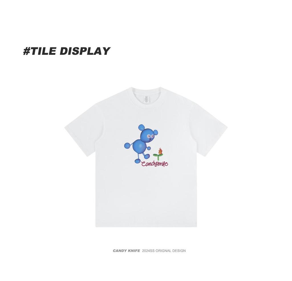 Unisex Korean Cartoon Print Crew Neck Cotton T-shirt - Fun, Cute, Versatile, Loose Fit