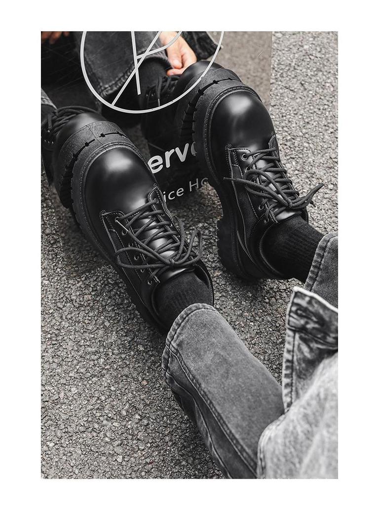 Men's British Style Height Increasing Derby Shoes - Black Leather, Thick Sole, Casual or Wedding Wear