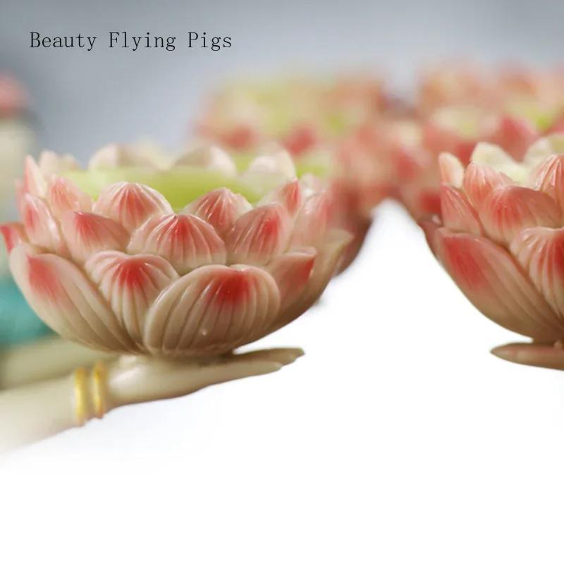 1 Pair Resin Dunhuang Fairy Lamp Holders Chinese Lotus Buddha Front Lamp Holder Offering Feng Shui Ornaments Candlestick Holder