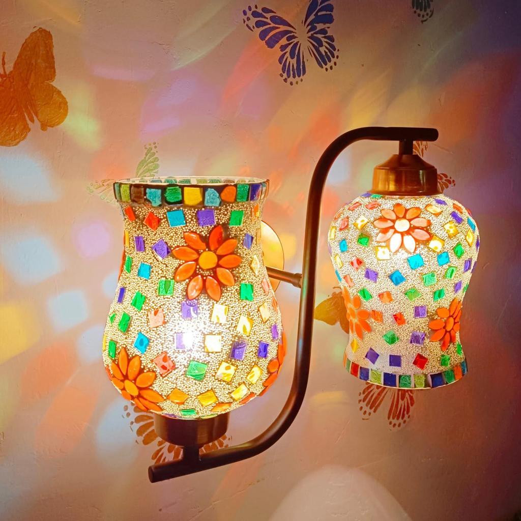 Classical Hanging Glass Mosaic Multi 3 Light Chandelier Pendants Ceiling Lamp (Wall Lamp- 2 Light Multi Mosaic O)