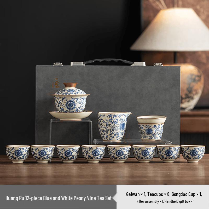 Chaxun 12-Piece Beige Ru Kiln Ceramic Tea Set