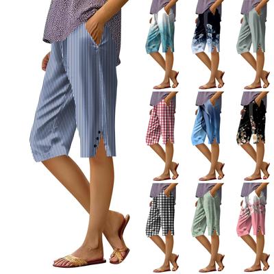 Pantaloni da Donna Stampati alla Moda con Tasche Vita Elastica Pantaloncini Casual