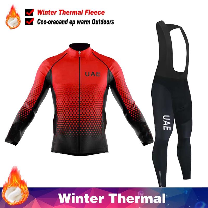 2026 UAE Fleece Cycling Jersey Men Mtb Male Clothing Man Clothes Men's Bike Winter Thermal Mens Bicycle Pants Set Suit Outfit
