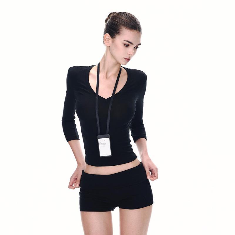 

American White Shirt Women s Spring Slim-fitting Slim-fitting Bottoming Shirt Long-sleeved Front Shoulder Collar Tight-knit Top XL чорний