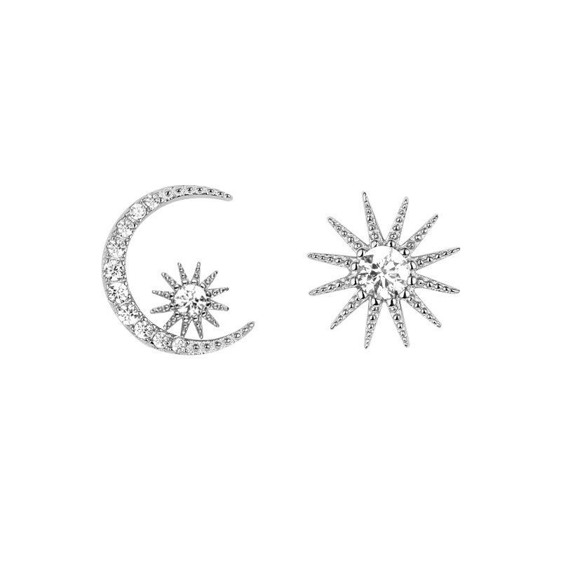 Star Moon Stud Earrings Female 2019 Hipster Asymmetrical Temperament Internet Celebrity Pure Earrings Earrings