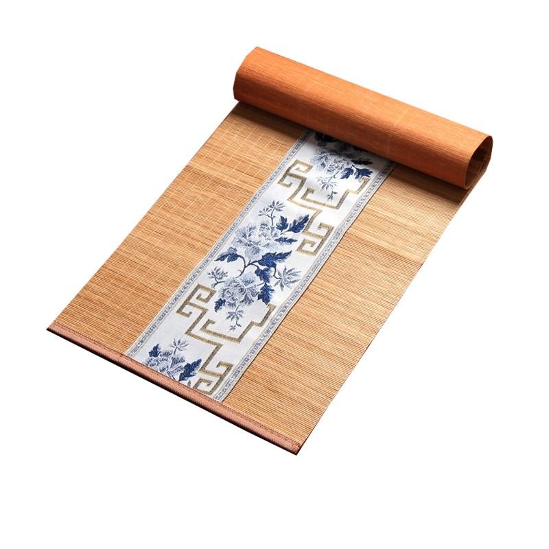 Handmade Chinese Zen Tea Mat - Embroidered Bamboo Tea Tray Mat with Jacquard Cotton Linen, Traditional Tea Ceremony Table Runner