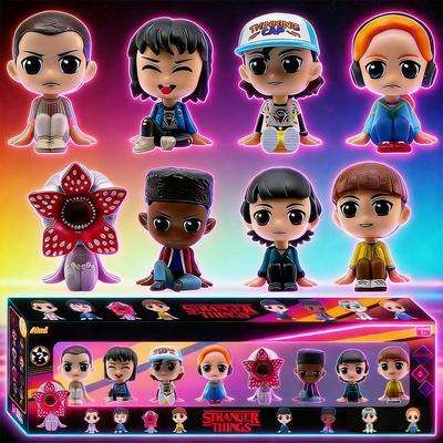 8 Stück Anime Strangers Things Q-Version Sitzende Haltung Figur Jane Ives Will Byers Actionfigur Schreibtischstatue Spielzeug Geschenk