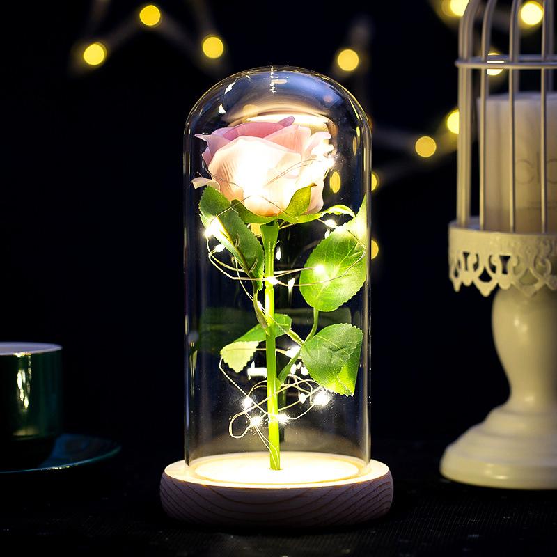 Wedding Birthday Valentine Day Present Eternal Rose Flower Vivid Luminous Ornament For Women Mom Girlfriend Wife Household Decoration