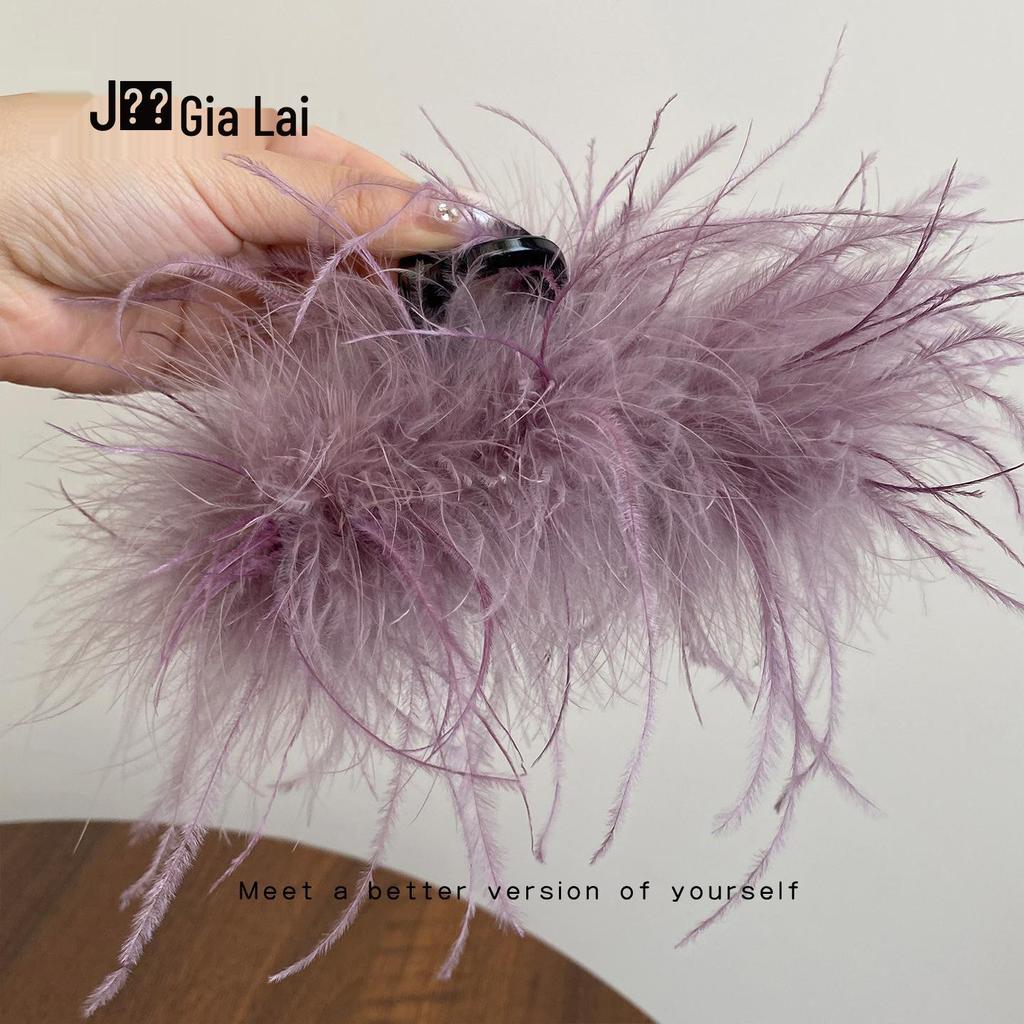 Luxury Coffee Feather Shark Claw Clip - Large Hairpin for Half Updos