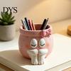 Pink Aesthetic Decor Cute Cartoon Girl Pen Holder, Resin Makeup Brush Decorative Desktop Creative Stationery Holder Organizer with Bow Design,