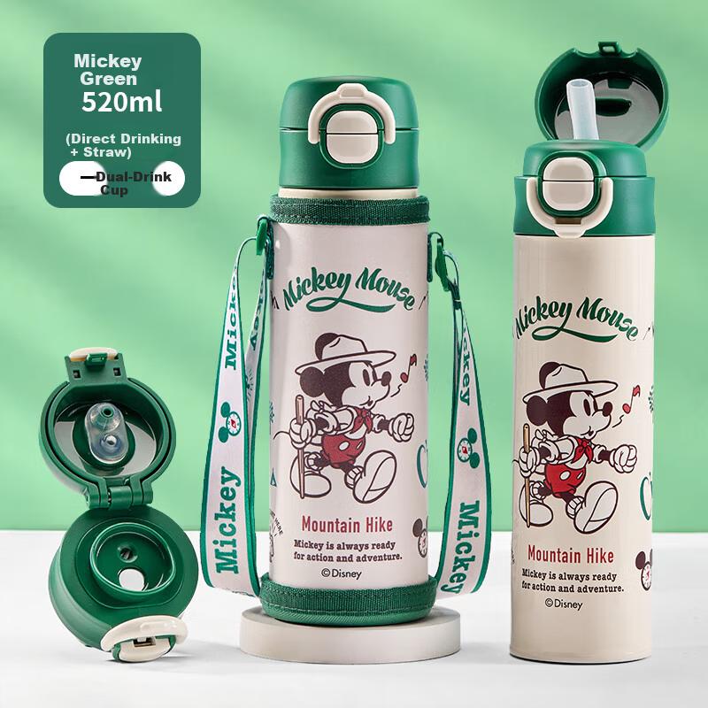 Disney Kids Insulated Stainless Steel 316 Large Capacity Straw Water Bottle Portable Double Drinking Cup for Boys and Girls Elementary School Students