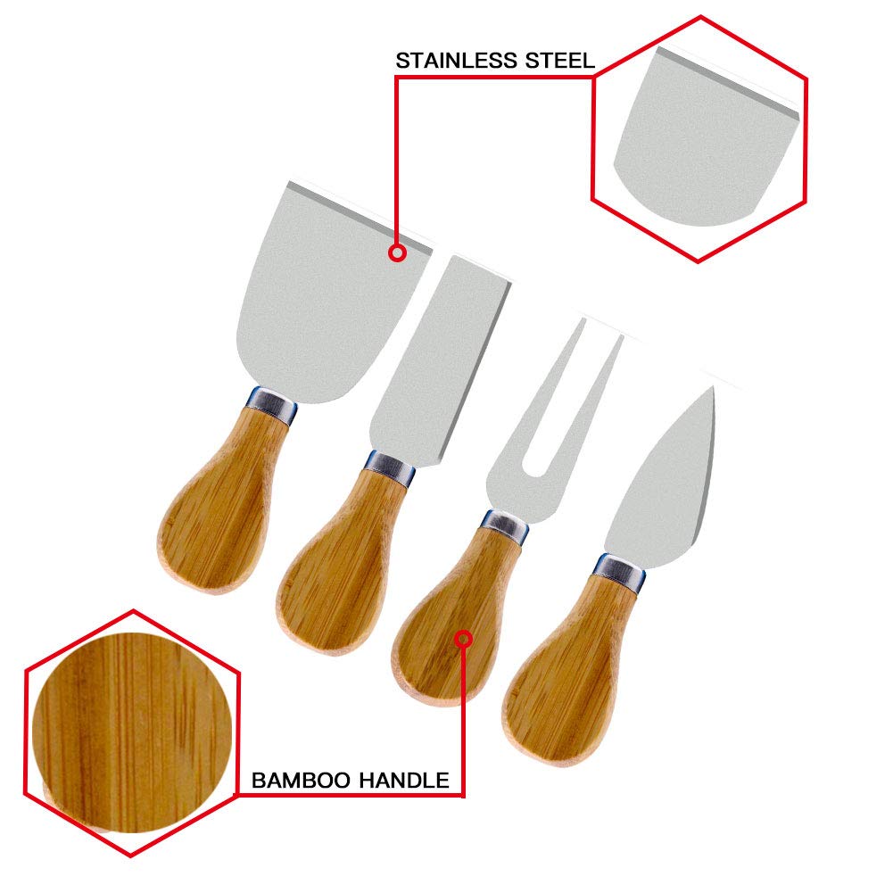 4 Pcs Cheese Knives Set Stainless Steel Cheese Slicer Cutter with Wooden Handle Cheese Butter Spreader Set YY062 6