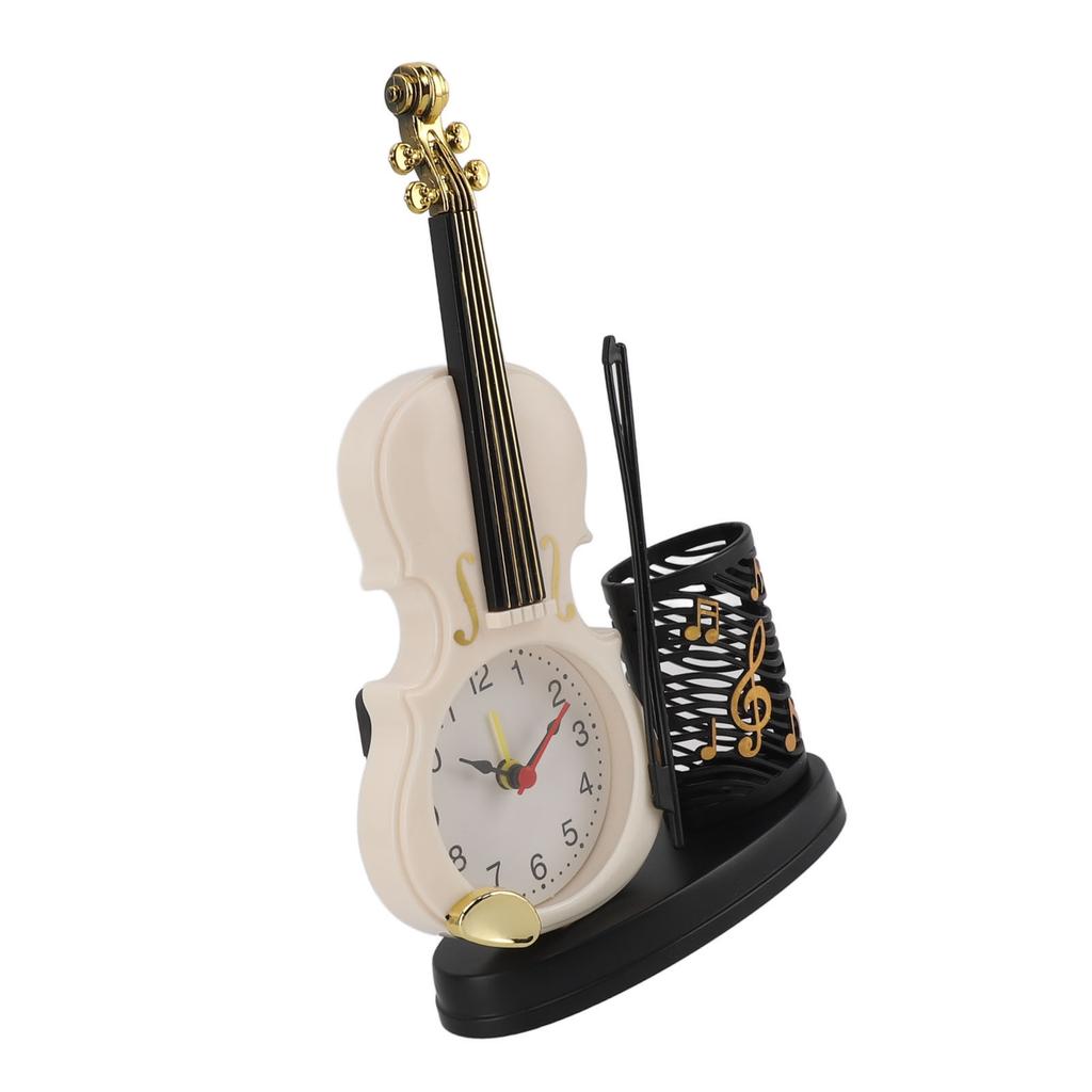 Violin Alarm Clock Retro Fashion Pencil Sharpener Function Table Alarm Clock Violin Shape Novelty Bedside Clock for Music Lovers
