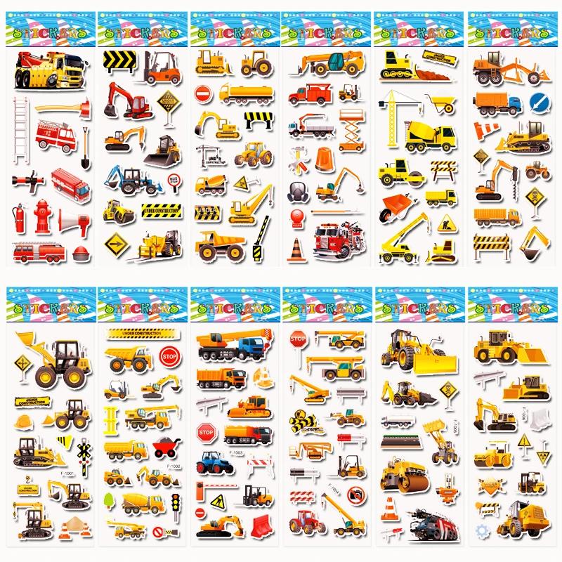 10 Sheets 3D Stickers for Kids Puffy Children Engineering Vehicle Stickers Toy for Boy Girl Teacher Reward Scrapbooking Stickers