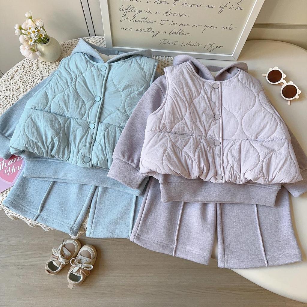 New Winter Girls' Casual Three-Piece Set: Hooded Vest, Sweatshirt, and Long Pants (AWB107)