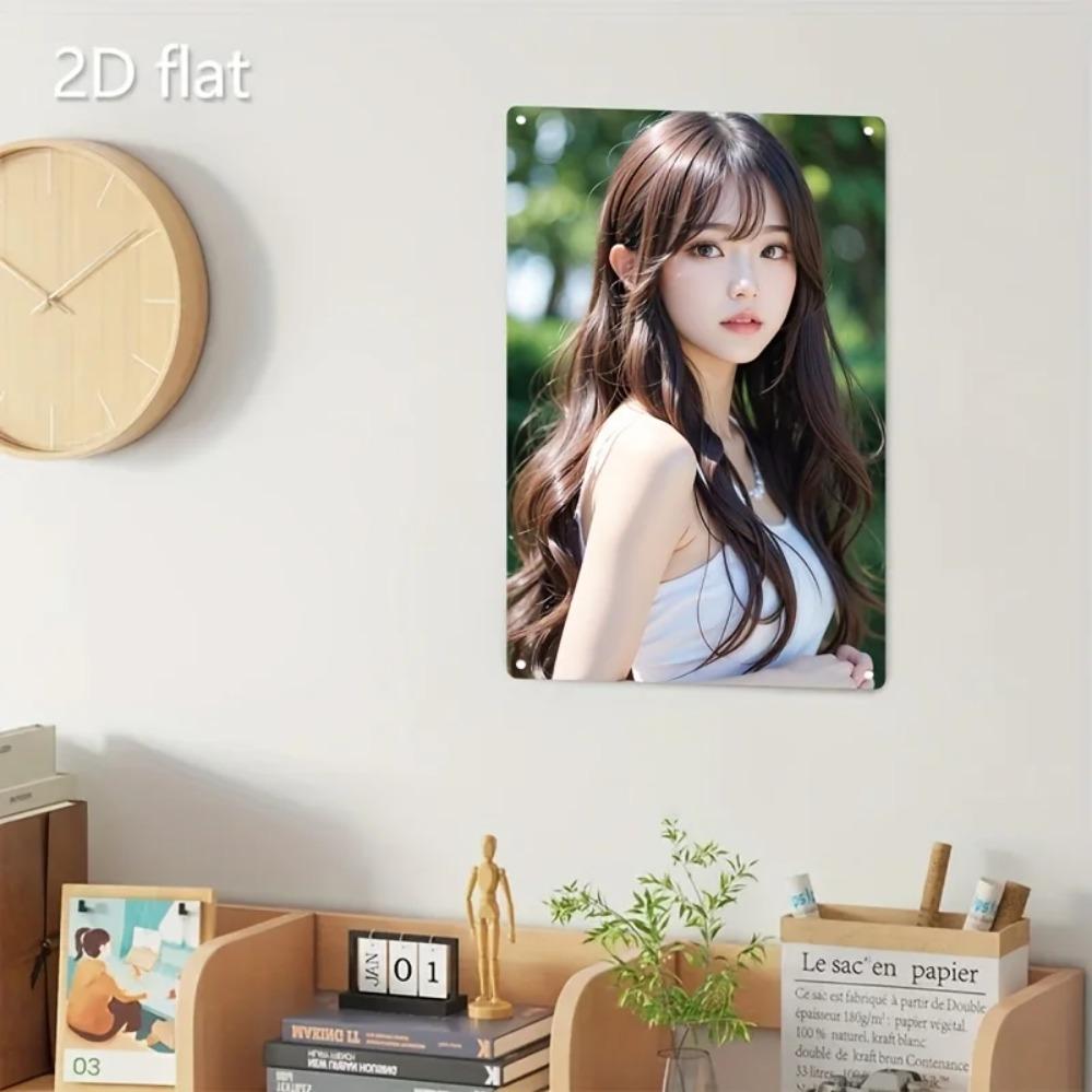 Metal Sign Korean Beauty Wall Art, Woman Portrait Hair Decor for Home Cafe Bar Gift