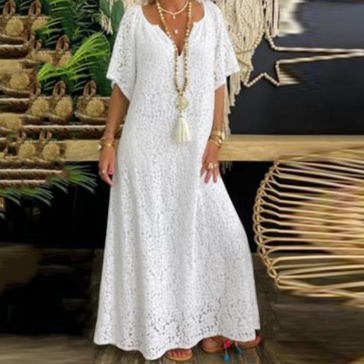 Elegante Vestito Estivo Comodo Splendido Vita Media Accessori Accattivanti Scollo a V Pizzo