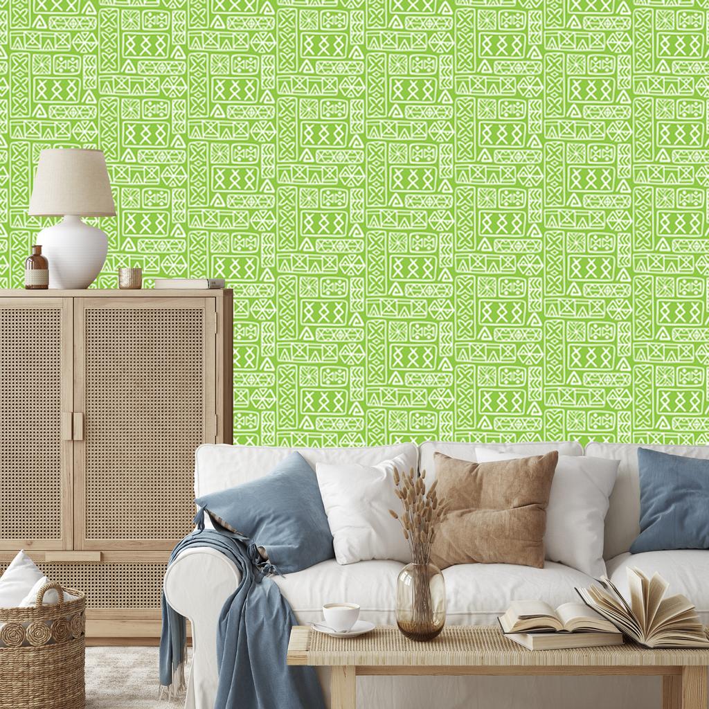 Polynesian Geometric Pattern Wallpaper Lime 50x1000