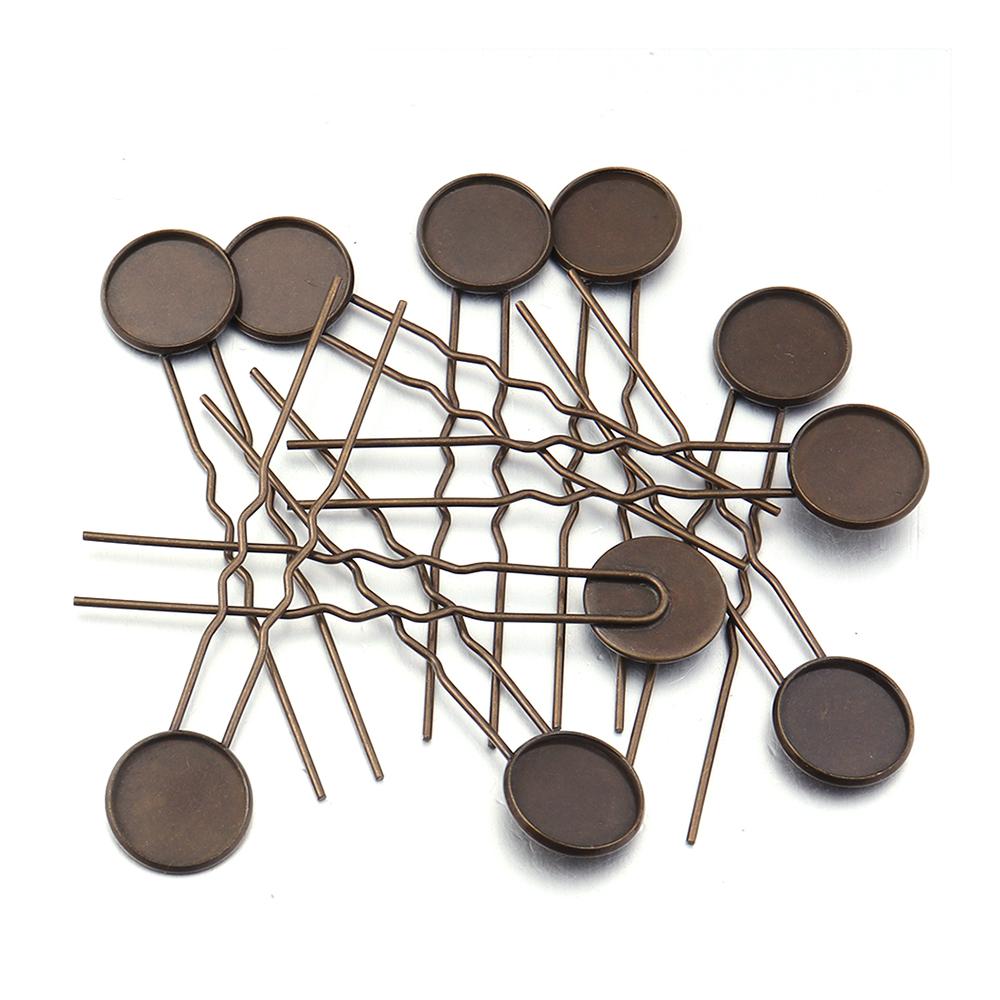 10pcs/lot Metal Hairpin Hair Clips Antique Bronze Cabochon Blank Base Setting Bezel Tray For DIY Jewelry Making Hair Accessories
