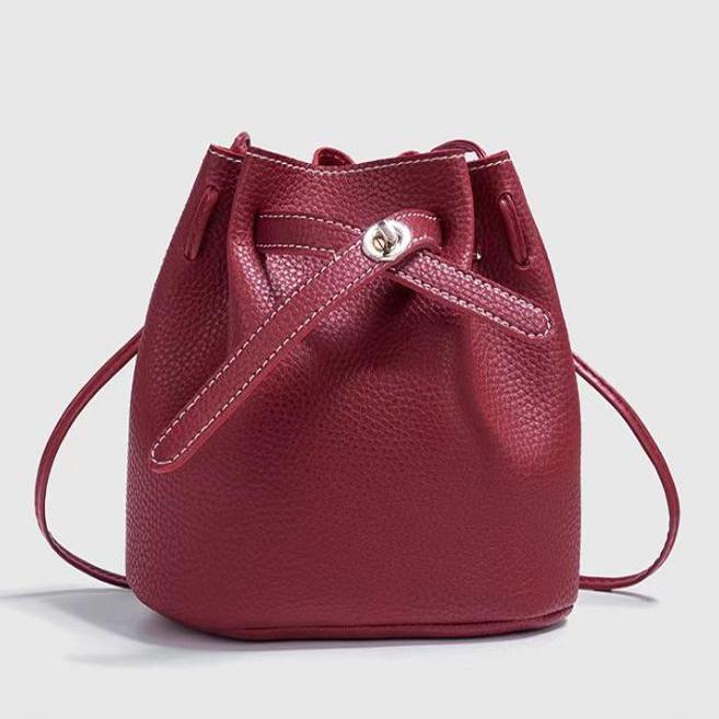 2026 Versatile Lychee Leather Crossbody & Shoulder Bucket Bag