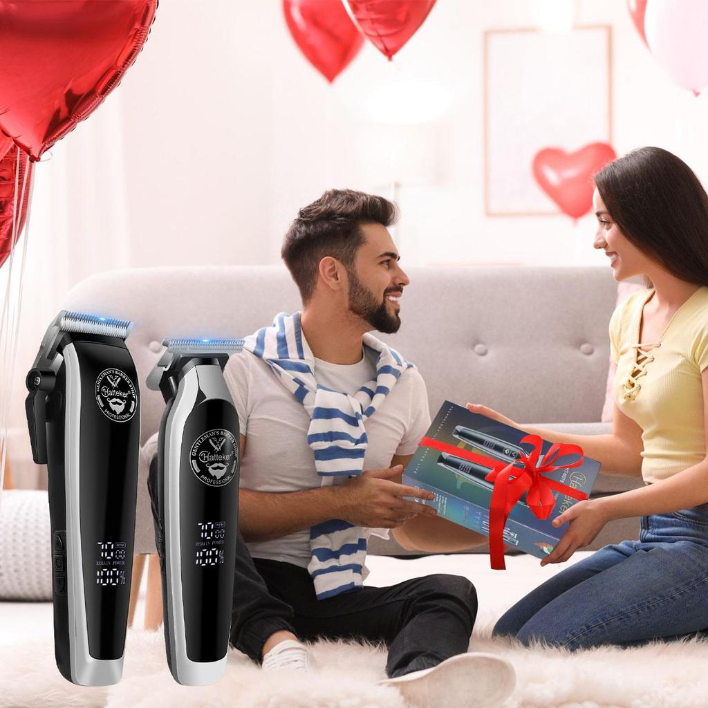 Hatteker Electric Clipper 2 PC Set 4-Level Power Digital LCD Display Men's Oil Head Sculpting with Precision USB Charge