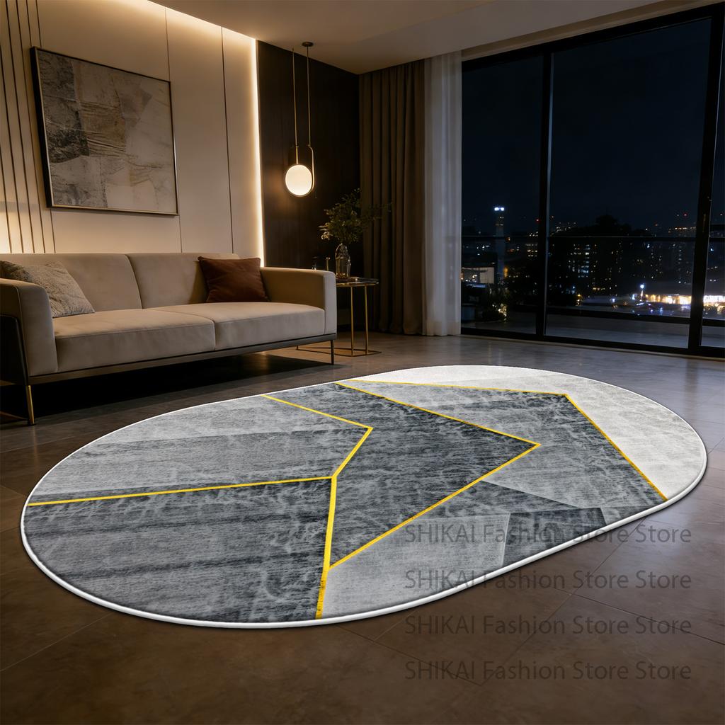 Grey Modern Geometric Style Oval Fluffy Carpet Decoration Living Room Easy Clean Soft Rug Large Area Non-slip Coffee Tables Mats
