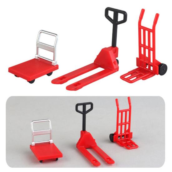 Miniature Dollhouse Accessories Platform Trolley Fork Lift Hand Cart Set Doll House Scene Ornament Mini Flat Cart Pallet Truck Dolly
