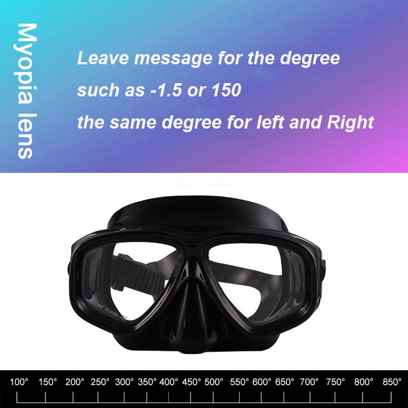 -1.5 To -8.5 Myopia Adults Silicone HD Clear Anti Fog Diving Eyewear Masks Custom For Left Right Eyes Different Degrees