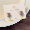 Autumn Winter Earrings Coffee Colored Flocking Bear Earrings Sweet Cartoon Style Ear Studs Suitable for Trendy Women