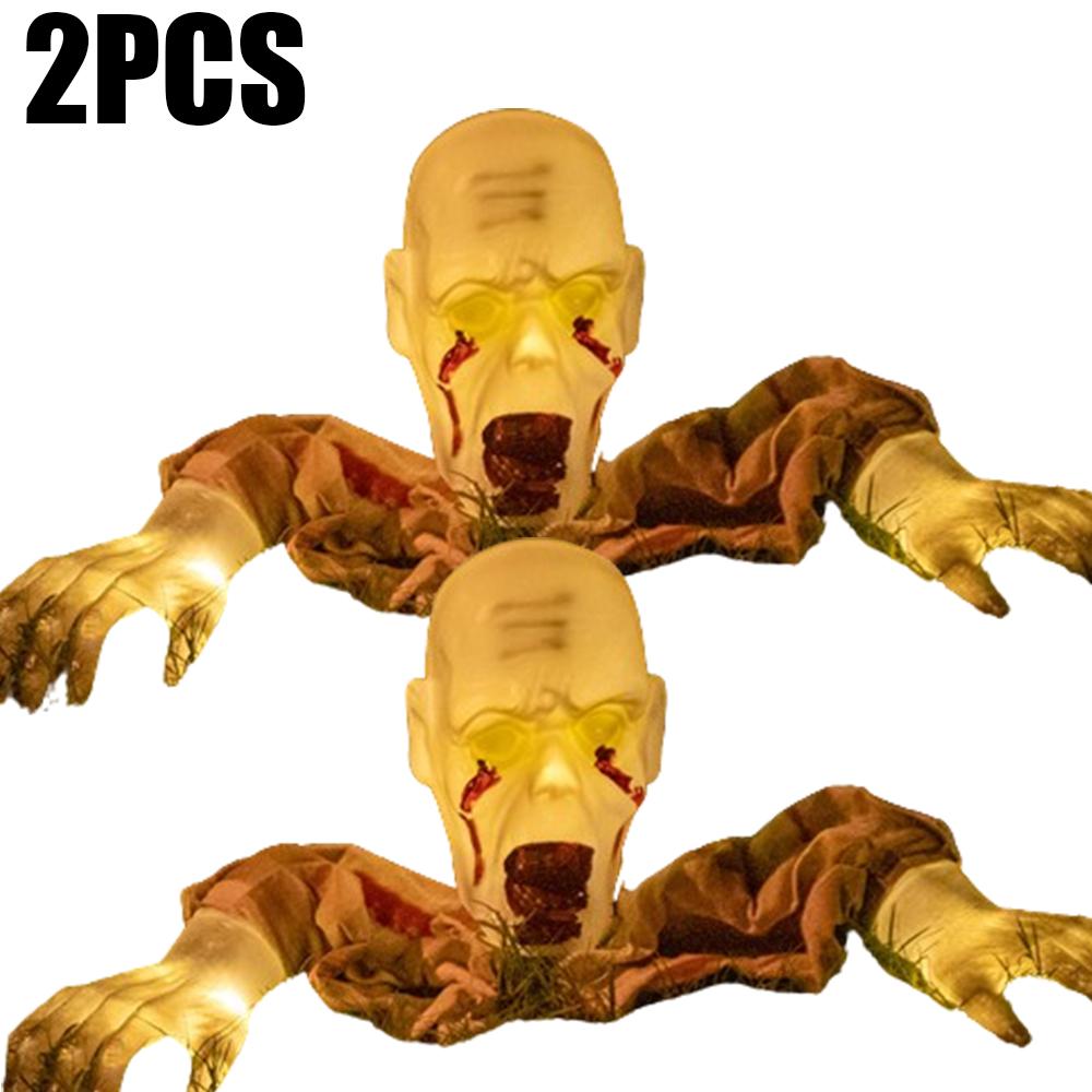 Haunted House Lighted Zombie Props Realistic Face Arms Skeleton Statues Halloween Graveyard Decor Scary Lifelike Premium