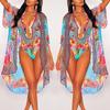 2 Pieces/Set Summer Women Beach Wear Sexy Floral Print Halter One Piece Swimsuit and Cover Up Sets
