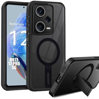 Case Cover - E.F.CONNECTION - For Xiaomi Redmi Note 12 Pro 5G - Black Silicone - Transparent Back - Magnetic Support