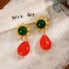 Design Sense Three-Color Sun Flower Stud Earrings, Retro Personality Geometric Water Drop High-End Sense Earrings For Women