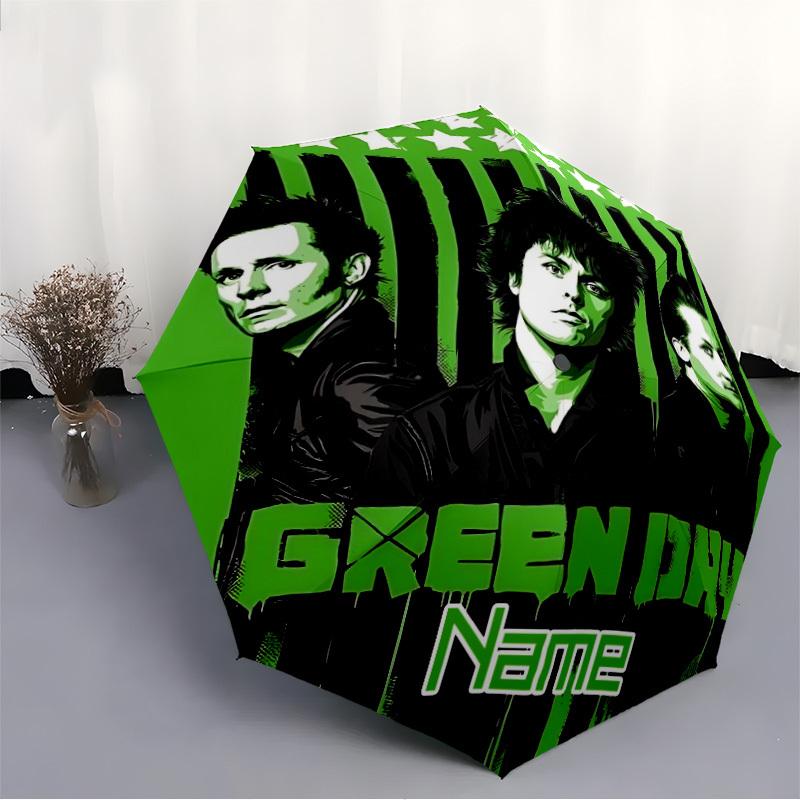 1PC Green Day - Custom Name Automatic Folding Umbrella - Compact 8-Rib Design, Durable Plastic & Iron, Daily Use S0106049